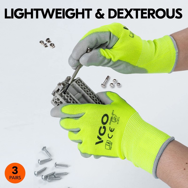Vgo... 10Pairs Safety Work Gloves,Gardening Gloves,Polyurethane Coated,Dipping Gloves,Latex Free(PU2103)