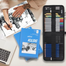 Aoriyar 41Pcs Drawing Set - H & B Sketching Colouring Pencils Kit with Sketch Book Charcoal Pencils Eraser Pencil Extender - Art Supplies Gift for Adults Kids Artists Beginners