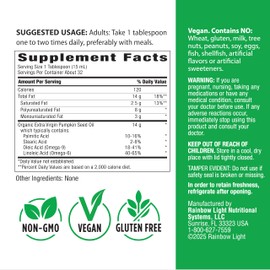 Rainbow Light Organic Extra Virgin Pumpkin Seed Oil | 16 Fl Oz | Cold Pressed Liquid Extract | Potent Source of Omega 6 and 9 Fatty Acids | Non-GMO and Gluten Free Supplement