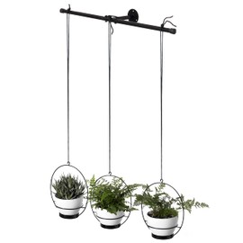 Gardenised Decorative Metal Hanging Planter with Tree Pots for Flowers, White and Black - Small