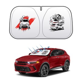 Car Windshield Sun Shade with Unique Logo Compatible for Dodge Challenger Charger Hornet Blocks UV Rays Sun Visor Protector Front Window Sunshade Visor Accessories (Honeycomb, Hornet)