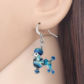 Enamel Alloy Cartoon Poodle Dog Earrings Pets Drop Dangle Cute Puppy Jewelry For Women Girls Charm Gift (Blue)