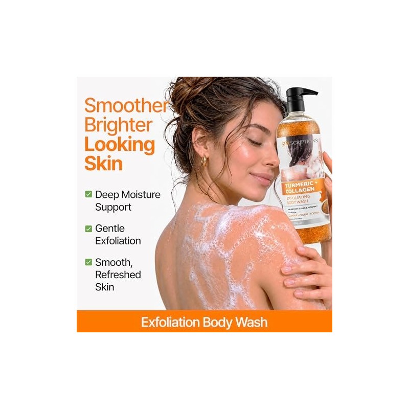 Lingtoolator s Turmeric Collagen Exfoliating Body Wash, 33 oz, Brightening