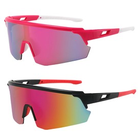 Grasslandy Pack of 2 Sports Sunglasses, Cyclist Glasses, Sports Glasses, Quick Glasses, UV 400 Protection, Cycling Glasses, Sports Sunglasses, Men and Women, for Outdoor Fast Cycling, Running