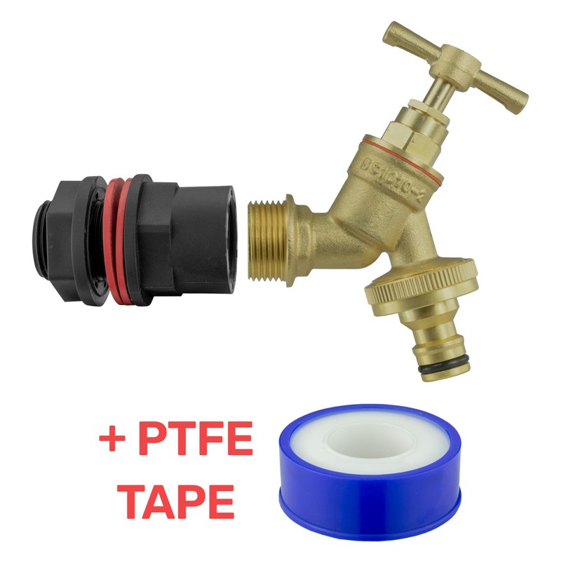 3/4" bsp Waterbutt Connector +Solid Brass bib tap with Click-Lock
