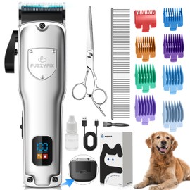 FuzzyFix Dog Clippers for Grooming for Thick Heavy Coats, Professional Low Noise Dog Grooming Clippers Supplies Kit Rechargeable Stainless Steel Hair Trimmer with Ceramic Blade for Dogs Cats Pet
