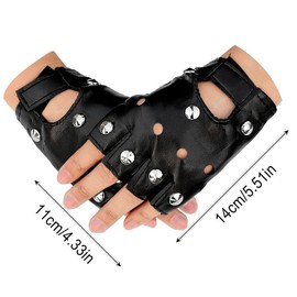 EUPSIIU 2 Pair Punk Gloves Half Finger PU Leather Hollow Out Fingerless Gloves,Punk Gloves With Studs Black Leather,Leather Fingerless Gloves for Women Motorcycle Driving Dancing Gloves (black)
