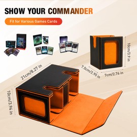 TiMOVO MTG Deck Box, Commander Deck Case Fits 200+ Double-Sleeved Cards, Magnetic Leather Card Storage Box with 2 Commander Display & 4Dividers & Dice Tray Fit YuGiOh TCG CCG Magic Cards, Black+Orange