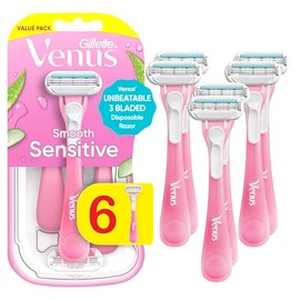 Gillette Venus Maquinillas de afeitar desechables sensibles para mujeres con piel sensible, 6 unidades, ofrece un afeitado cercano con comodidad