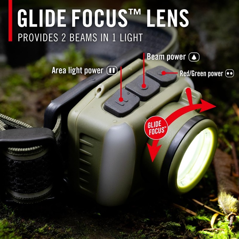 Coast FL95R 1250 Lumen Rechargeable Plus LED Headlamp with Green,