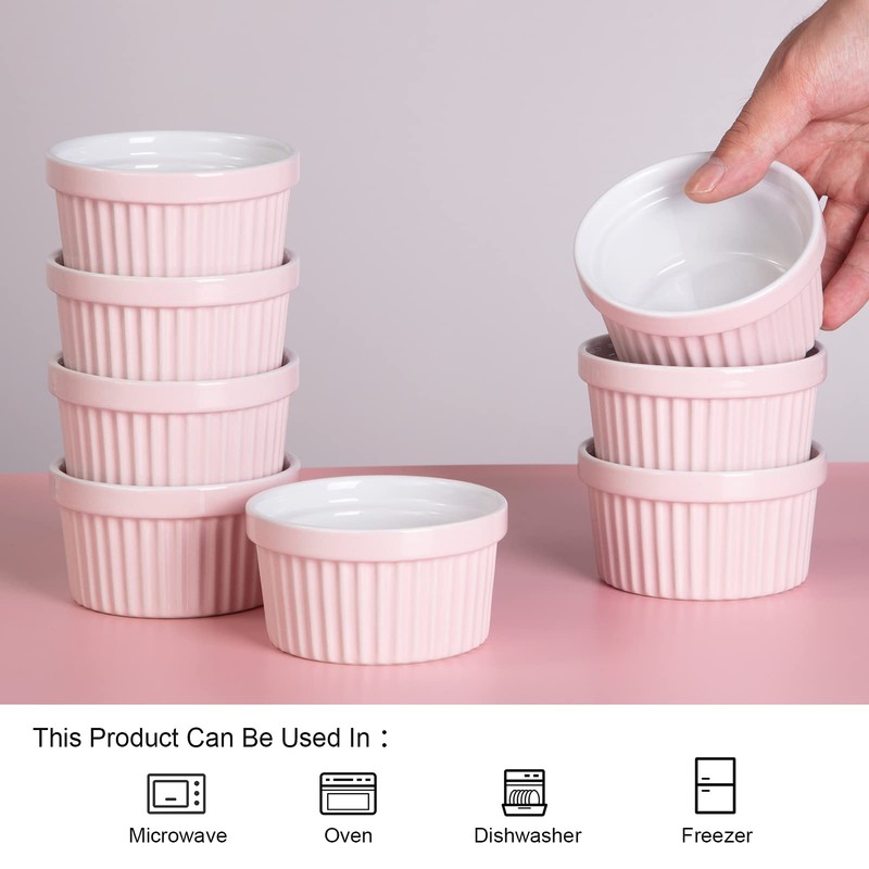 8 Oz Ceramic Ramekins Set of 8, Porcelain Creme Brulee