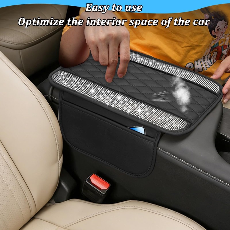 Bling Car Center Console Cover, Crystal Diamond Vehicle Arm Rest