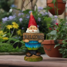 Relaxdays Garden Gnome "Welcome" Weatherproof Artificial Stone Garden Front Door & Bed Classic Design Garden Figurine Colourful
