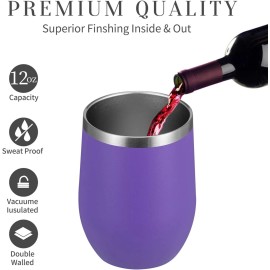MEWAY Stemless 12oz Wine Tumbler Glasses with Lid,Travel Tumbler with Straw - Purple