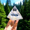 Crystal Orgone Pyramid with Moon Phases Design, Clear Resin with