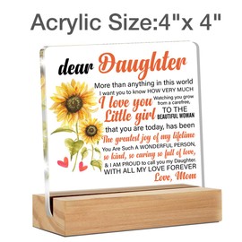Daughter Gifts From Mom, Gifts for Daughter Birthday Christmas, Sunflower Clear Acrylic Desk Decorative Sign for Home Decor, 4 x 4 Inches