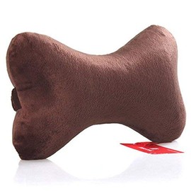 Bookishbunny 2pk Dog Bone Shaped Travel Neck Pillows with Washable Removable Case Memory Foam Car Bus Truck Driving Comfort Head Rest Support (Brown)