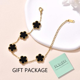 FLY FEI Five Leaf Grass Bracelet Link Bracelets Four Leaf Clover Bracelet Lucky Bracelets Birthday gift bracelet Jewelry Gifts Jewelry Gifts Trendy for Women (style01-Black)