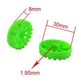 EUDAX 300 PCS 30mmx8mm Plastic Roll 2mm Dia Shaft Toys Wheel and 2mmx100mm STEM Shaft Round Rod Axles for DIY Toy RC Car Truck Boat Helicopter Model Part Building Projects (Green)