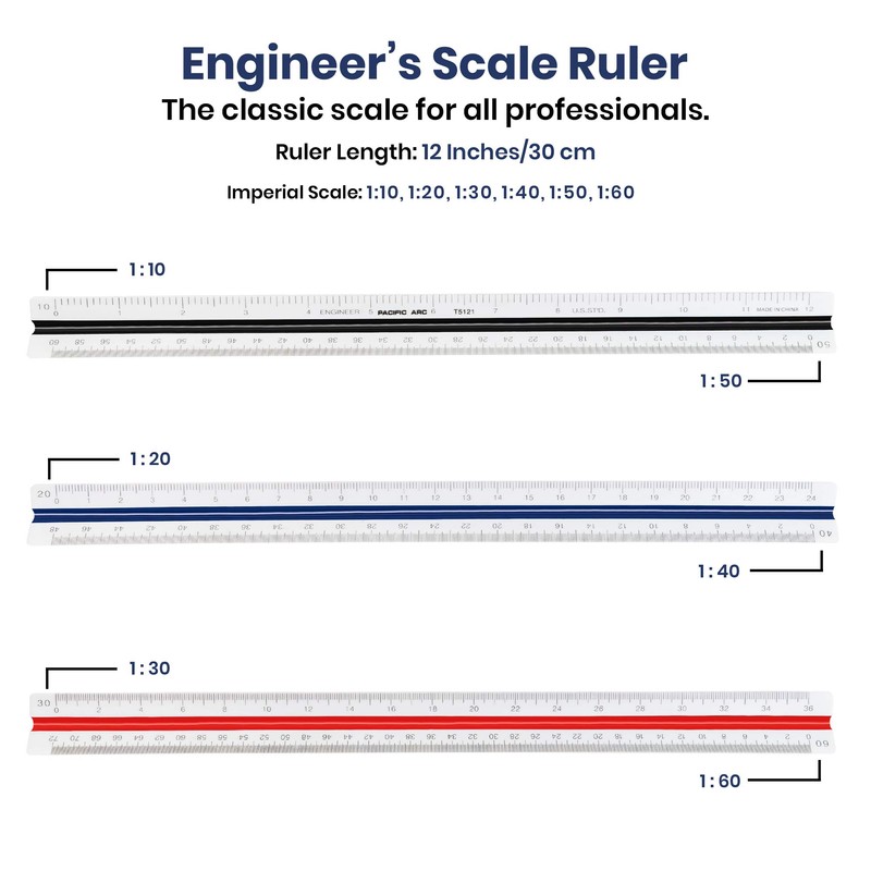 2 Pack Pacific Arc Engineer Triangle Scale Ruler 12 Inch
