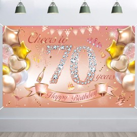 HOWAF Large Rose Gold Birthday Backdrop Banner for Women Girls 13 16 18 21 30 40 50 60 70 80 Years Birthday Party Decoration
