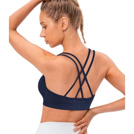 VEQKING Women's Criss Cross Back Sports Bra Medium Support Padded Strappy Yoga Bra for Workout Fitness Pack of 3