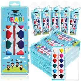 Sinload 12 Sets End of Year Student Gifts Watercolor Paint Set, 12 Vibrant Colors Washable Paint Kit with Brushes Goodie Bags Gift Tag String for Graduation Party Favor Preschool Kindergarten Prizes