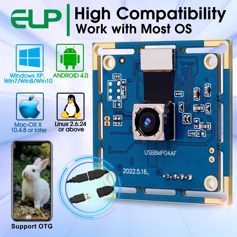 ELP 4K USB Camera, Autofocus, Wide Angle, Small, 8 Megapixel,