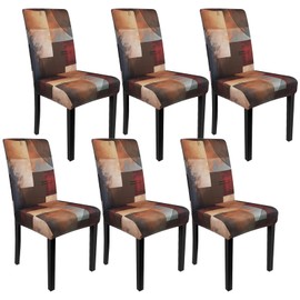 Modern Red Brown Chair Covers for Dining Chairs Set of 6, Armless Chair Slipcover Dining Chair Seat Covers for Dining Room Chairs, Kitchen Washable Stretch Chair Protectors Covers (Vintage Modern)