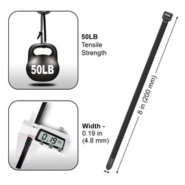 Cable Zip Ties 8 Inch Black, 100 Pcs, 50 Lbs Tensile Strength, Self-locking UV Resistant Plastic Nylon Wire Ties, for Indoor and Outdoor Use, by United CSS (8" Black 50lb 100pcs)