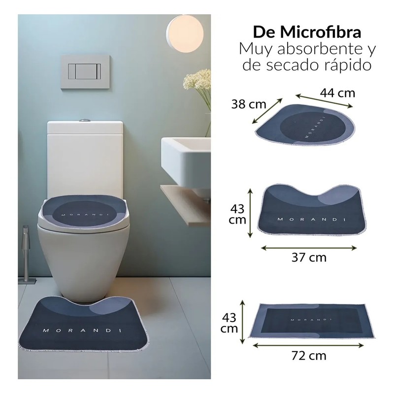 3pz Tapete Baño Ultra Suave Alfombra Antidesliz Absorbente