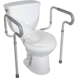 Drive Medical RTL12000 Toilet Safety Frame with Padded Arms, Anodized Aluminum Frame, Height and Width-adjustable Arms, Powder-coated Aluminum Bracket, Capacity up to 300 lb