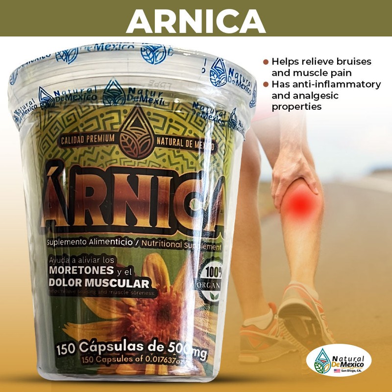 Natural de Mexico USA Arnica 150 Capsulas Ayuda Aliviar Moretones