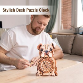 Cutywood 3D Puzzle for Adults Bulldog Clock - Mechanical DIY Wall Clock Kit Model Building Set Hobbies for Women Men Puzzle Home Decor & Stress Relief Craft Unique Gift for DIY Lovers