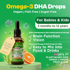 APOKRA Kids Omega 3 Vegan DHA Drops | Liquid Algae Oil Omega-3 for Children | Plant-Based Fish Oil Supplements Alternative | No Fishy Taste, Sugar & Preservative Free | Natural Orange Flavour | 50ml