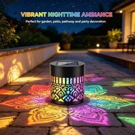 2PCS Solar Mandala Lights Outdoor Wall Powered Projector Light Decorative Projection Color Changing Seven-Color Ambient Glow Metal Hollow Iron Waterproof Garden Fence Patio Yard Mounted