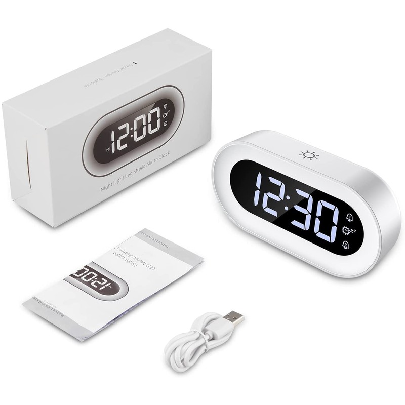 Newest Digital LED Alarm Clock with Smart Night Light, Electronic