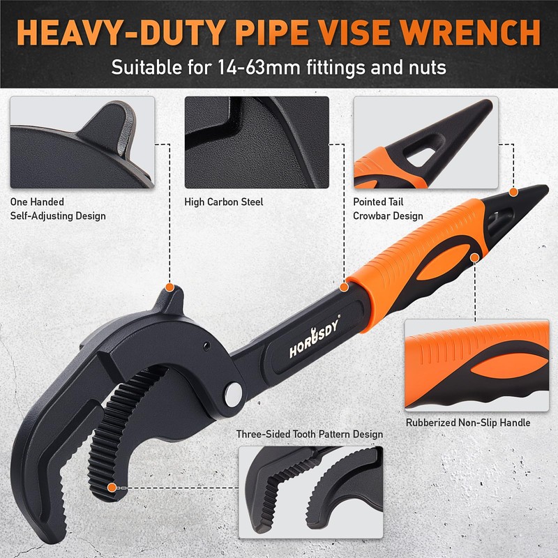 HORUSDY Heavy Duty Pipe Wrench Set, 10” and 15” Self-Adjusting