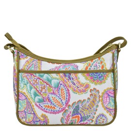 Anuschka East/West Hobo-Wanderlust Collection-Nylon Fabric with Leather Trim and Artwork Print, Boho Paisley