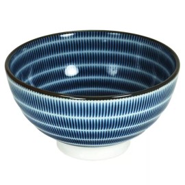 Made in Japan Japanese Rice Soup Bowl 4.5"D Porcelain Blue Sendan Tokusa Lines Made in Japan