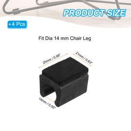 PATIKIL Rectangle U Shaped Chair Leg Tips Caps with Felt Pads, 4 Pack Slide Smoothly Furniture Feet Floor No Scratches No Noise Protectors Protect Hardwood Floors Fit Dia 14 mm Leg, Black