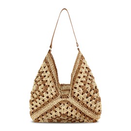 Bototack Straw Beach Bag For Women, Large Straw Bags Weave Handmade Handle Tote Bag, Bohemian Summer Straw Shoulder Bag Handbags for Travel Holiday Shopping (Light Brown)