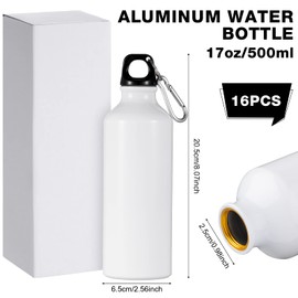 Gandeer 16 Pcs Aluminum Water Bottle 17 oz Aluminum Bike Water Bottle Bulk Backpacking Water Bottles Reusable Sports Bottle Leak Proof Travel Bottles with Buckle and Twist Cap for Camping (White)