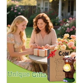 Yeomoo Solar Highland Cow Garden Ornaments - Outdoor Figurine with Glowing Ball and Flower Fairy Lights Lawn Balcony Art Yard Decor - Gifts for Women Mum & Gardening Gifts(Brown)