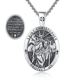 CUPENDA St. Christopher Necklace S925 Sterling Silver Saint Christopher Pendant Necklace St Christopher Jewelry Gifts for Men