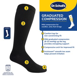 Dr. Scholl's Mens Graduated Compression Over The Calf - 2 & 3 Pair Packs Energizing Comfort And Fatigue Relief Sock, Black, 13-15 US