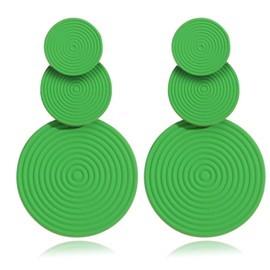 Retro 80s Neon Earrings Round Disc Dangle Drop Earrings for Women Lightweight Bohemia Statement Geometric Round Earrings Fashion Accessories 80s Jewelry Costume Party (Green)