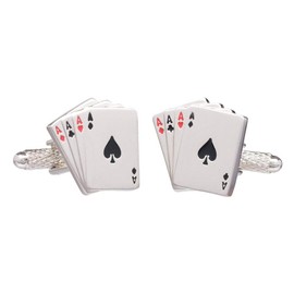 Four Aces Playing Card Hand Cufflinks In Onyx Art Box, One size, Silver