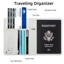 WALNEW Passport Holder for Travel, RFID Passport Cover Wallet for Women Men, PU Leather Passport Book Card Holder Case with Pen, Travelling Essentials for Flying