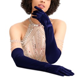Aiphamy Women's 1920s Long Satin Opera Glove, Elbow-Length for Formal Evening & Bridal Wear (Navy)